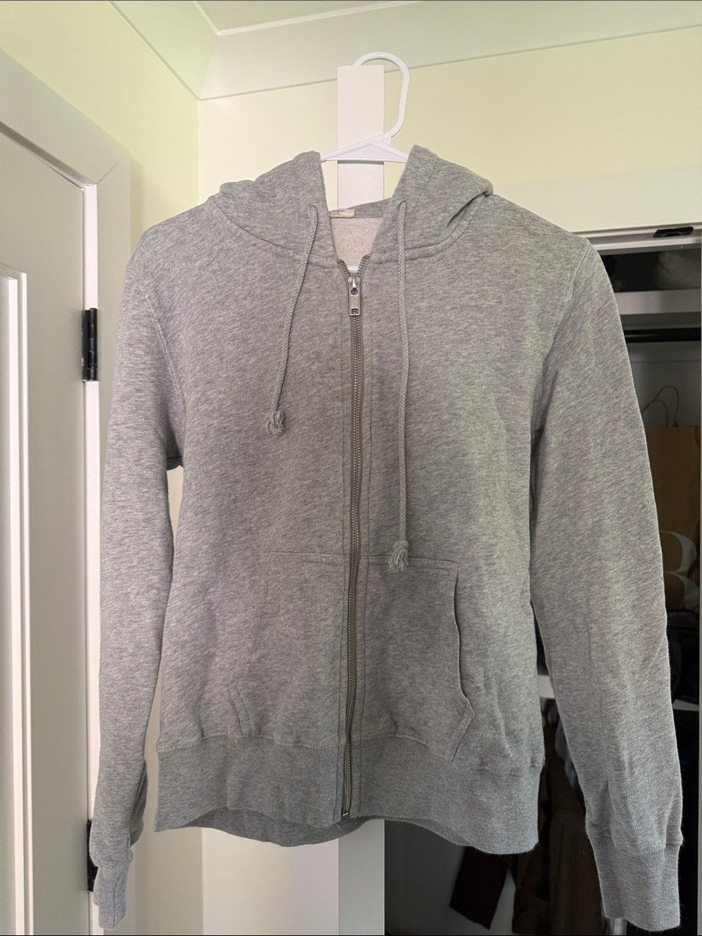 Gray Zip-Up Hoodie with Hood and Pockets